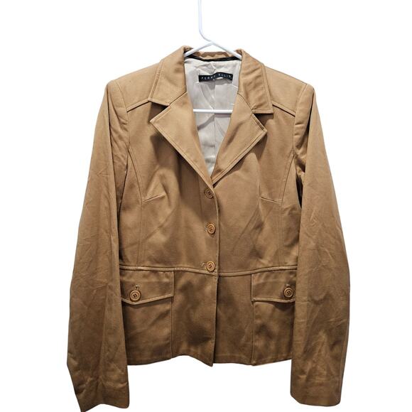 Perry Ellis Tan Cotton Blazer Jacket with Pockets Women's Size 8 Neutral Brown - Picture 1 of 8